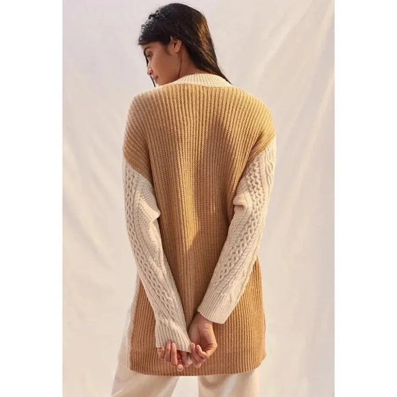 NWT Anthropologie Ronny Kobo Cardigan Cardi Sweater Knit Brown Cream XS - Picture 5 of 15